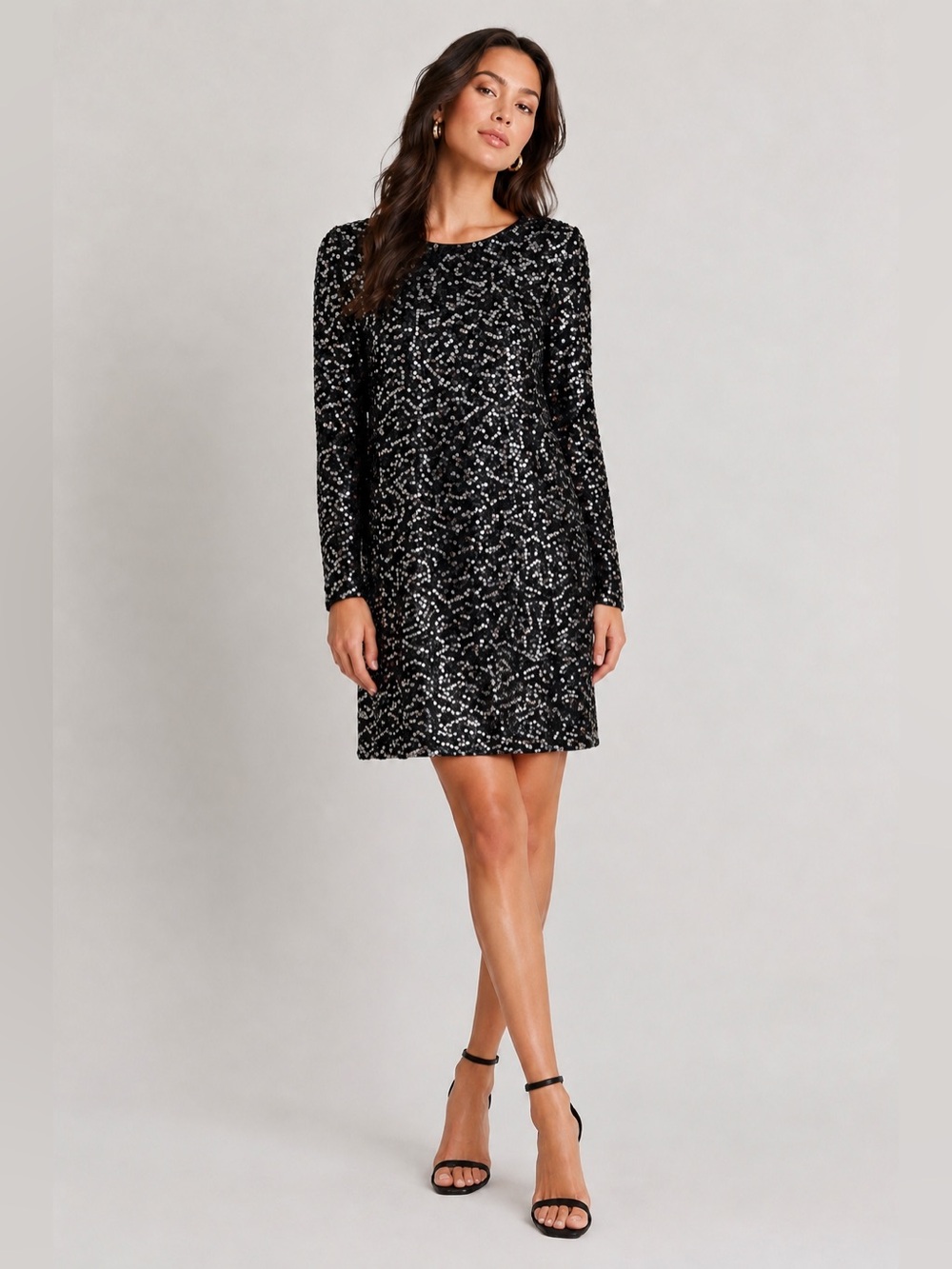 Bergdorf Goodman Vintage Black Sequin Long Sleeve Dress M